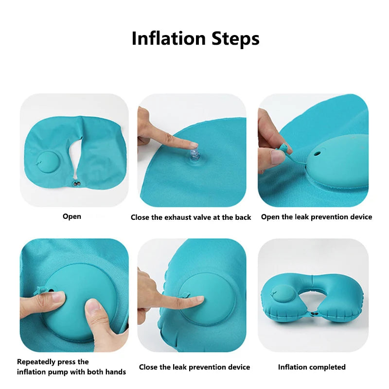 New Outdoor Camping Inflatable U-shape Pillow Comfort Neck Support Milk Silk & Flocked Travel Pillow for Car Plane And Home Use