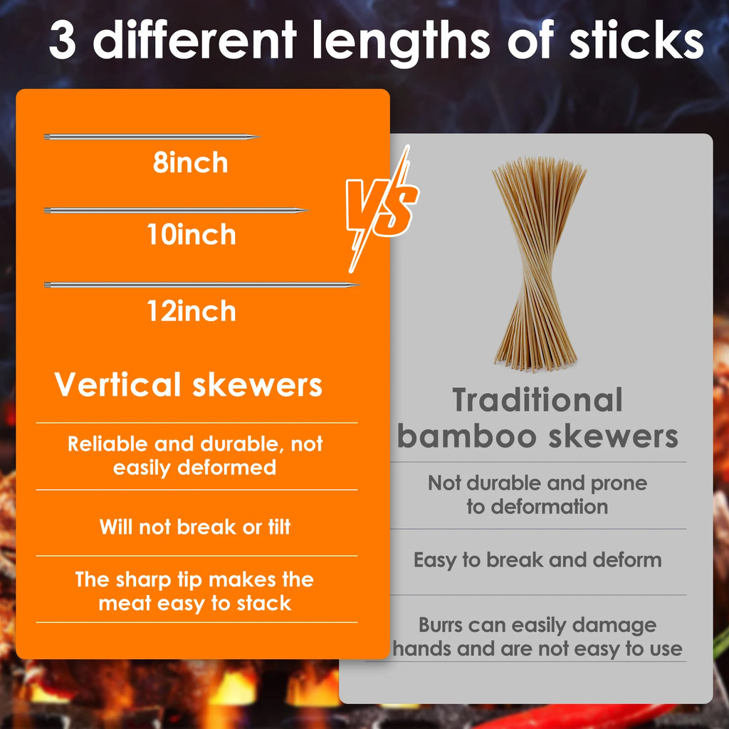 Stainless Steel Vertical Skewer BBQ Heavy Duty Stand Up Barbecue Skewers Roasting Drip Pan Chicken Roaster Rack Outdoor Garden