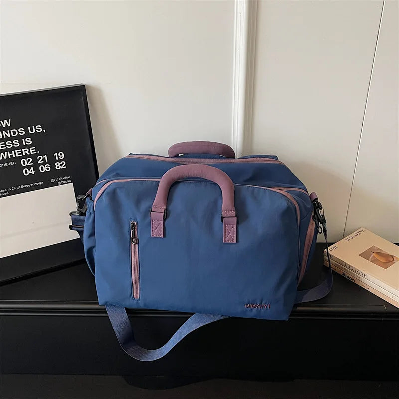 High Aesthetic Pure Color Large Capacity Lightweight Travel Bag Handheld Diagonal Sports Fitness Bag for Business Trips
