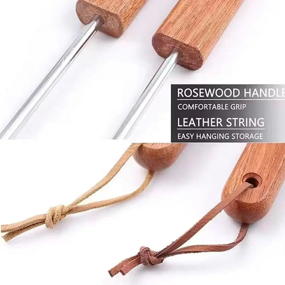 Outdoor Stainless Steel Meat Turner Hook BBQ with Wooden Handle Meat Hook Food Flipper Hook Cooking Grilling