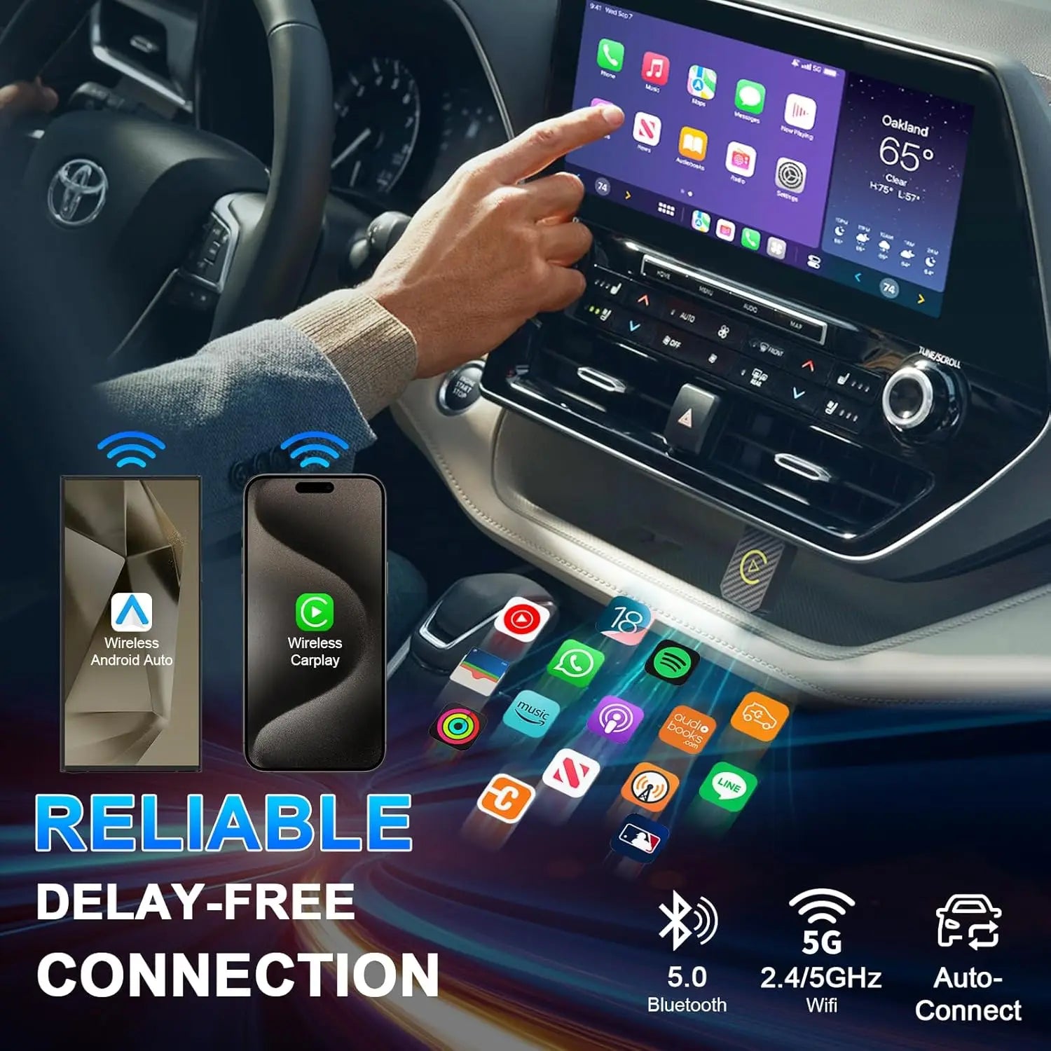 Mini Wireless CarPlay & Android Auto Adapter - Stable Fast Connection for iPhone/Android - Convert Factory Wired to Wireless for Cars 2016+