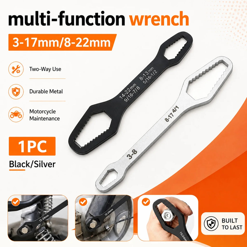 YONGRUN 1PC Universal Motorcycle Wrench 3-17mm 8-22mm Multi Function Repair Spanner Compact Bike Tool for Nut Bolt Adjustment
