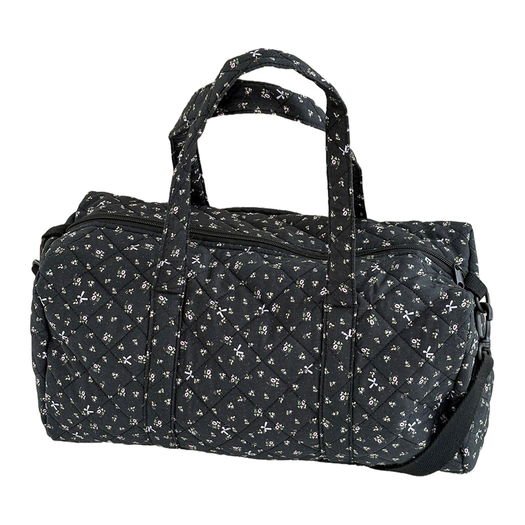 Cotton Quilted Duffle Bag with Zipper Travel Bag Floral Print Tote Bag for Women Weekend Travel Shopping
