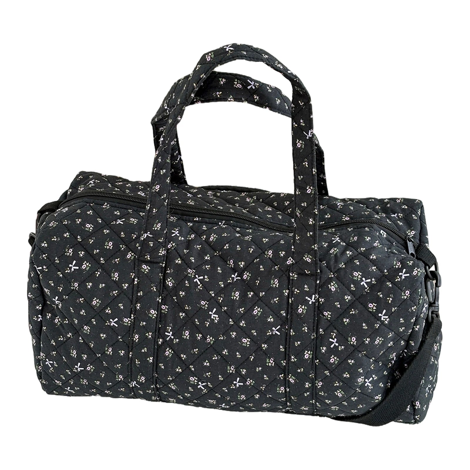 Cotton Quilted Duffle Bag with Zipper Travel Bag Floral Print Tote Bag for Women Weekend Travel Shopping