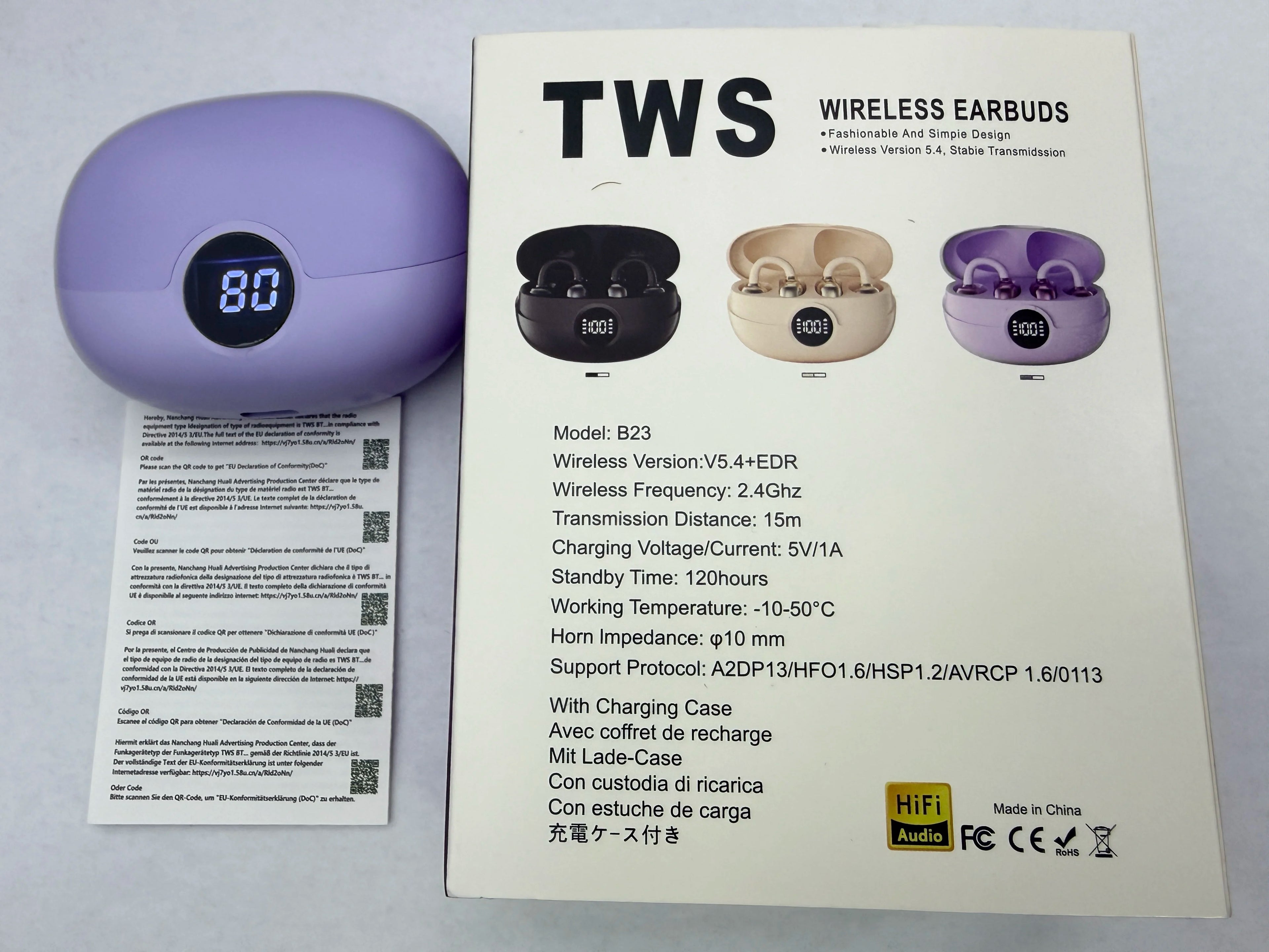 Wireless Open Earbuds with OWS Clip-On Design, Pure Stereo Sound, Call Noise Reduction, Rechargeable Battery, USB Charging