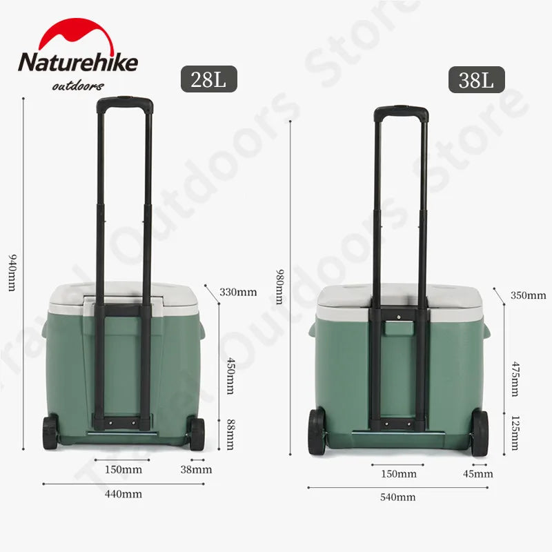 Naturehike 38L Cooler Box PP Storage Pull Roller Outdoor Picnic Camping 24-48h Keeping Food Fresh Portable Large Capacity Cooler