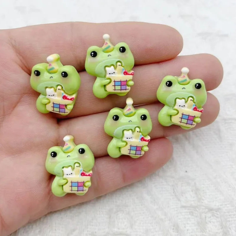 10pcs Cartoon Frog Set Resin DIY Jewelry Accessories Phone Case Water Cup Refrigerator Patch Hair Clip Hair Accessories Material