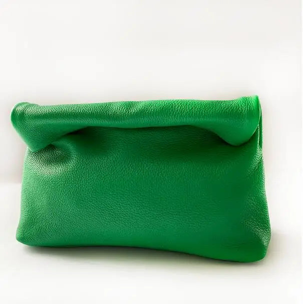 Personality Roll-Edge Leather Bag Lazy Casual Leather Soft Bag Phone Women High Quality Holding Red Large Bag Luxury Designer