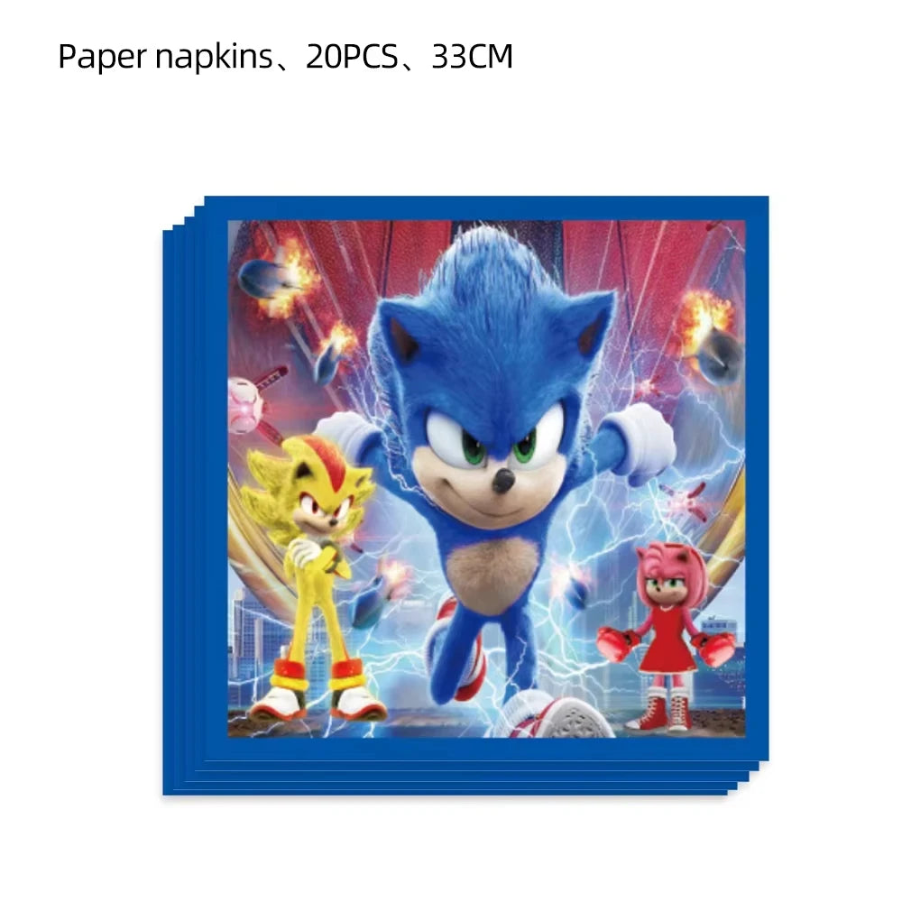 Sonic Birthday Party Supplies Hedgehog Action Figure Disposable Tableware Paper Plates Cup Knife Fork Spoon Baby Bath Toys