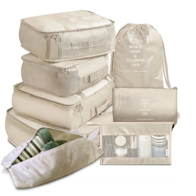 8Pcs Travel Organizer Storage Bags Wardrobe Cube Suitcase Packing Cubes Set Storages Luggage Clothes Shoe Pouch Folding