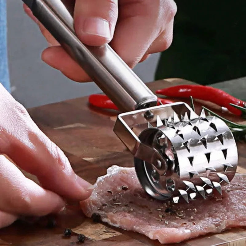 Professional Stainless Steel Meat Tenderizer - Silver Mallet for Steaks,Pork Chops&Marinated Meats, Heavy-Duty Drum Pounder Tool
