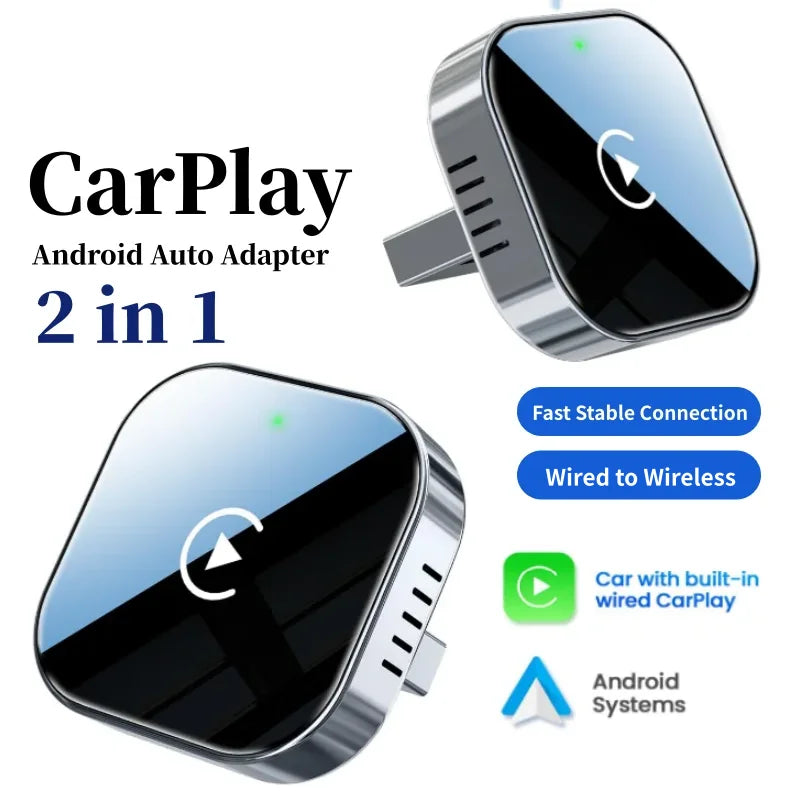 Wireless CarPlay Adapter Android Auto AI Box 2 in 1 Plug and Play for Car Convert Wired to Wireless Low Latency Compact