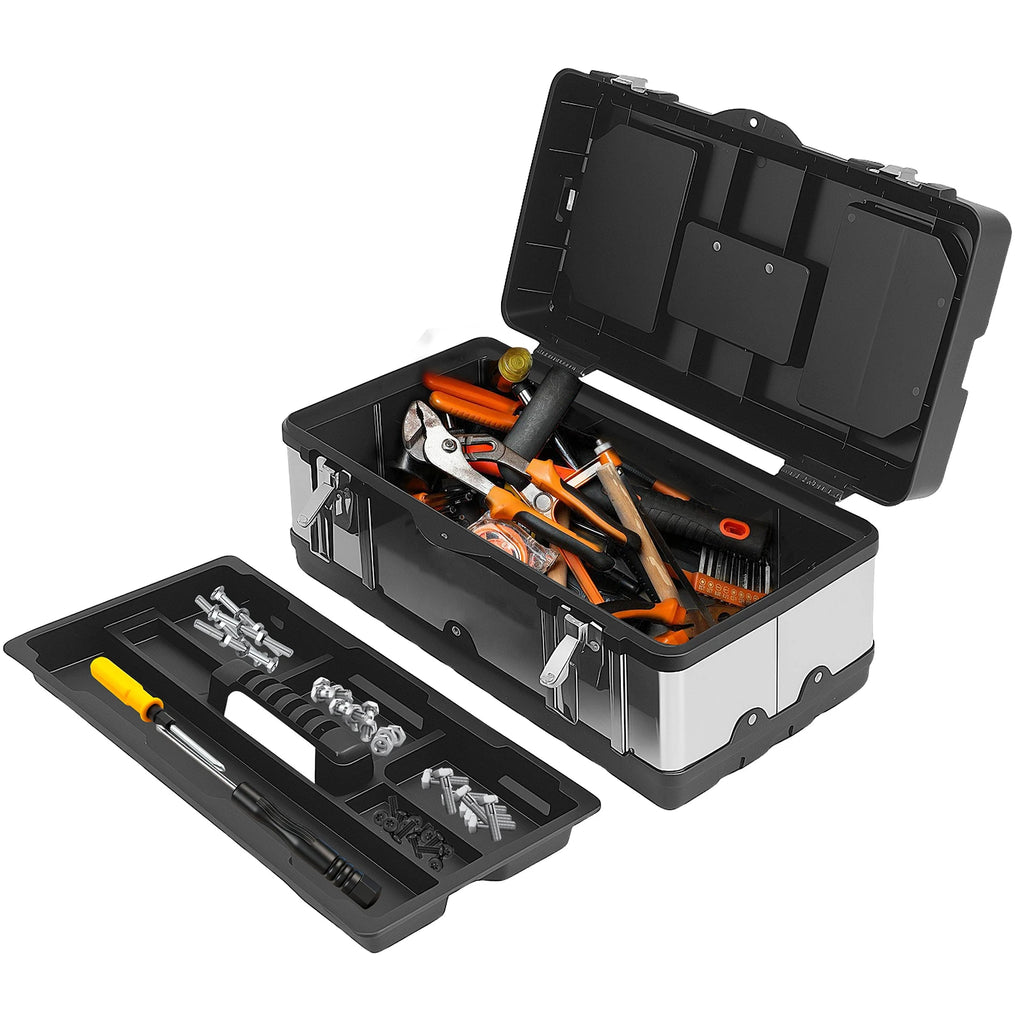 Tool box Stainless Steel Toolbox Suitcase Empty Large Tool Case with Removable Tray Hardware Tool Storage Box Portable Tool Box