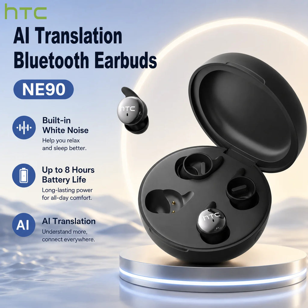 HTC NE90 Bluetooth Earphones LED Display Smart Touch AI Translation In-ear Earbuds Long Battery Soft Sports Wireless Headphones