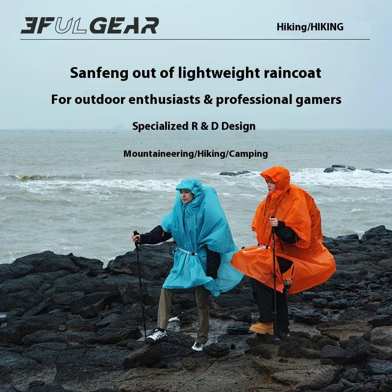 3F UL GEAR 3 In 1 Ultralight Hiking Raincoat Camping Poncho Tarp Outdoor Awning Travel Rain Coats 15D Silicone Rain Jacket Cover