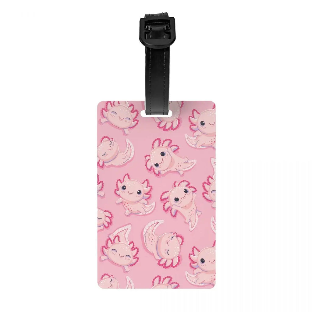 Custom Cute Salamander Animal Axolotls Luggage Tag Privacy Protection Baggage Tags Travel Bag Labels Suitcase