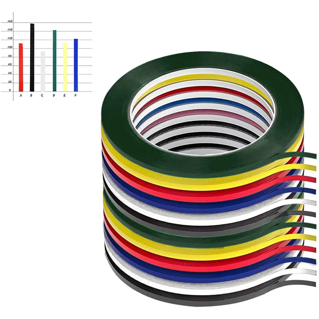 2pcs 3-10mm Graphic Chart Tape Whiteboard Tape Vinyl Tape Self-Adhesive Artist Tape Chart Line Grid Marking Tapes for DIY Art