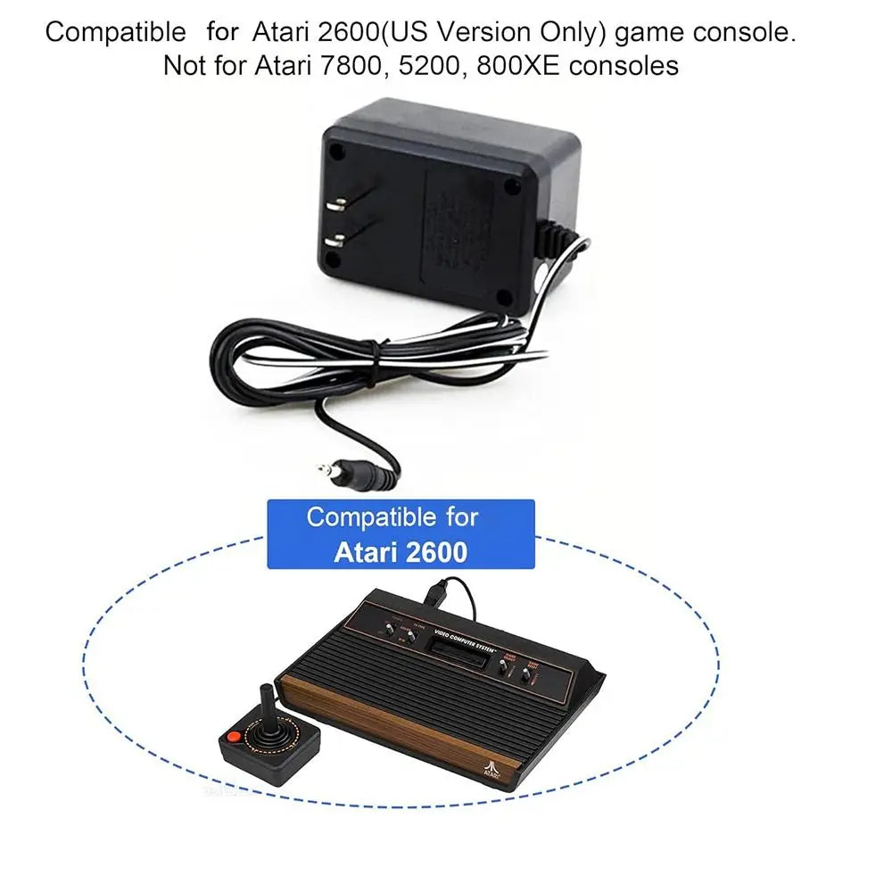 Power Supply for Atari 2600, AC Power Cord Adapter Compatible with Atari 2600 System Console 9V/850mA