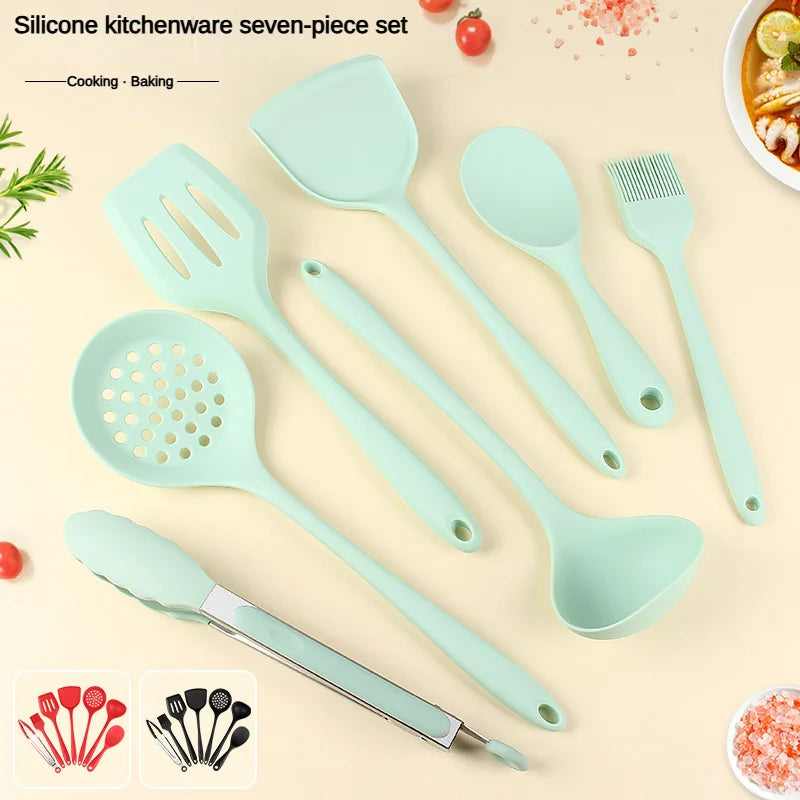 1/7pc Silicone Kitchen Utensil Set Non-Stick Spatula, Soup Ladle, Slotted Turner & 4 Tools | 450 ° F Heat-Resistant, Dishwashe S