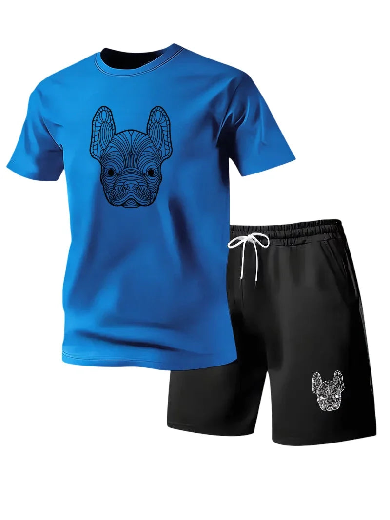 Summer Men's Quick Dry Casual Short Sleeve T-Shirt And Shorts Set City Street Fashion Running Sports 2-Piece Suit