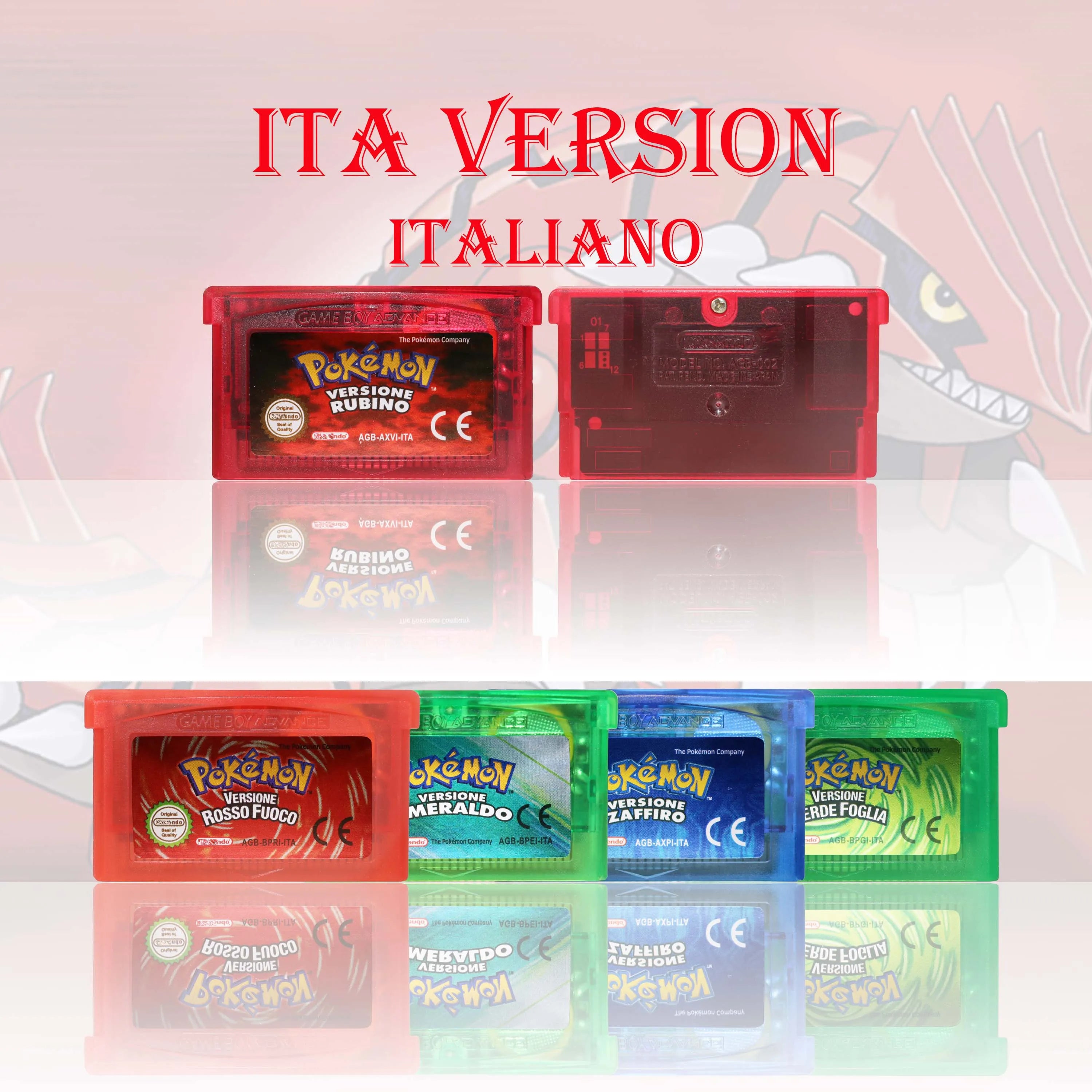 GBA/GBC ITA Version Pokemon Rubino/Zaffiro/Smeraldo/Cristallo/Verde Game Cartridge Video Game Card High Quality with Battery