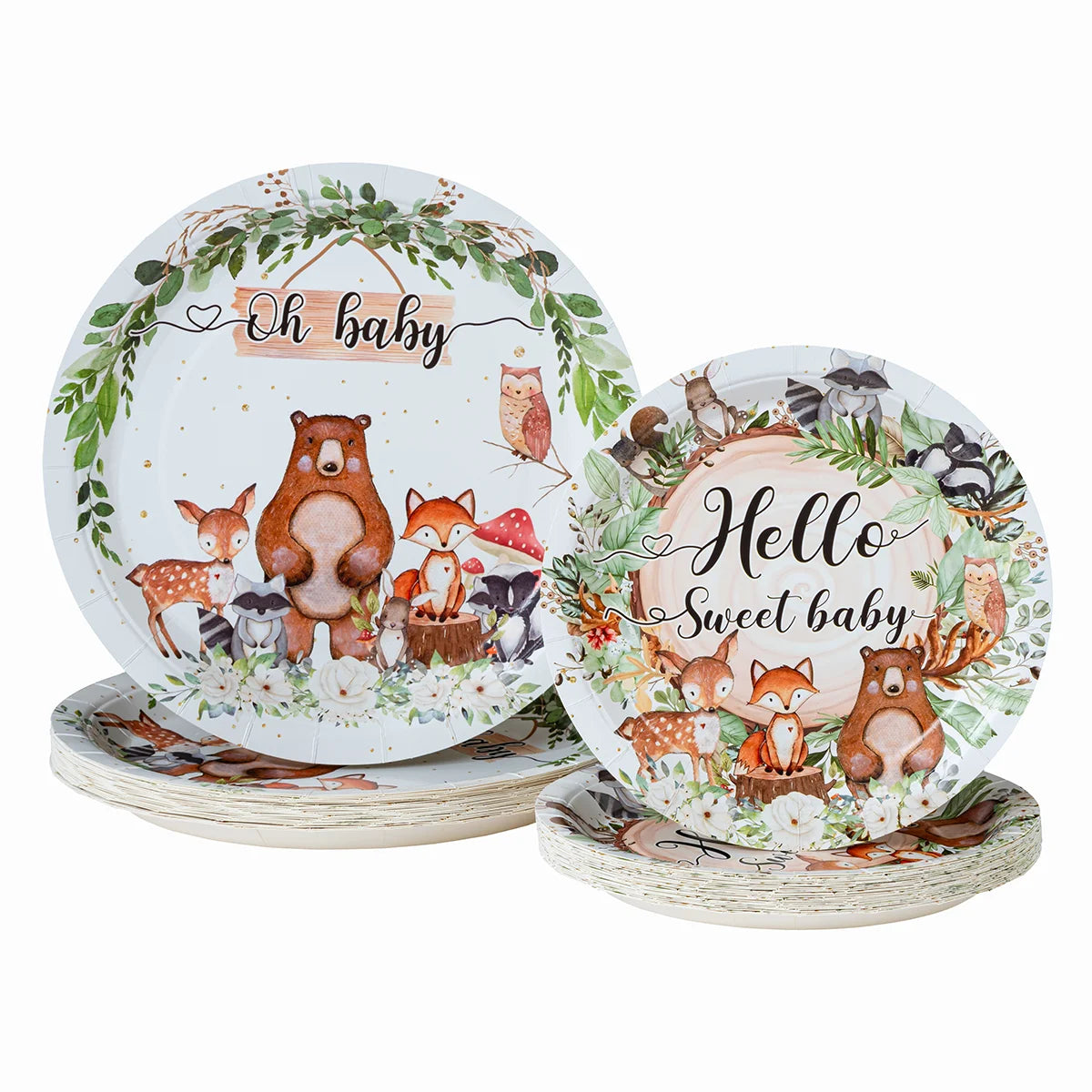 10/25/50pcs Watercolor Woodland Creatures Disposable Paper Plates for Nature Inspired Baby Party Supplies