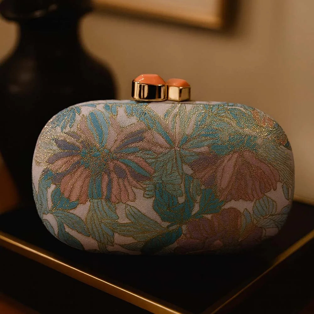 New Single Shoulder Flower Cloth Bag Styling Bag Banquet Handbag Vintage Oval Evening Clutch Bag Mini Wedding Bridal Purse