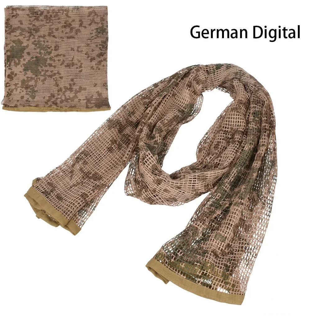 Camouflage Netting Scarf Sniper Veil Camo Mesh Face Scarf Veil Shemagh Head Wrap for Outdoor Camping Hiking Hunting Scarves