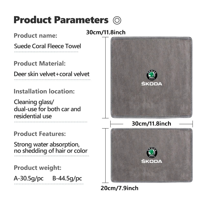 For Skoda Car Logo Wash Clean Towel Microfiber Cleaning Drying Clothl Octavia Superb RAPID FABIA KAMIQ KAROQ KODIAQ YETI