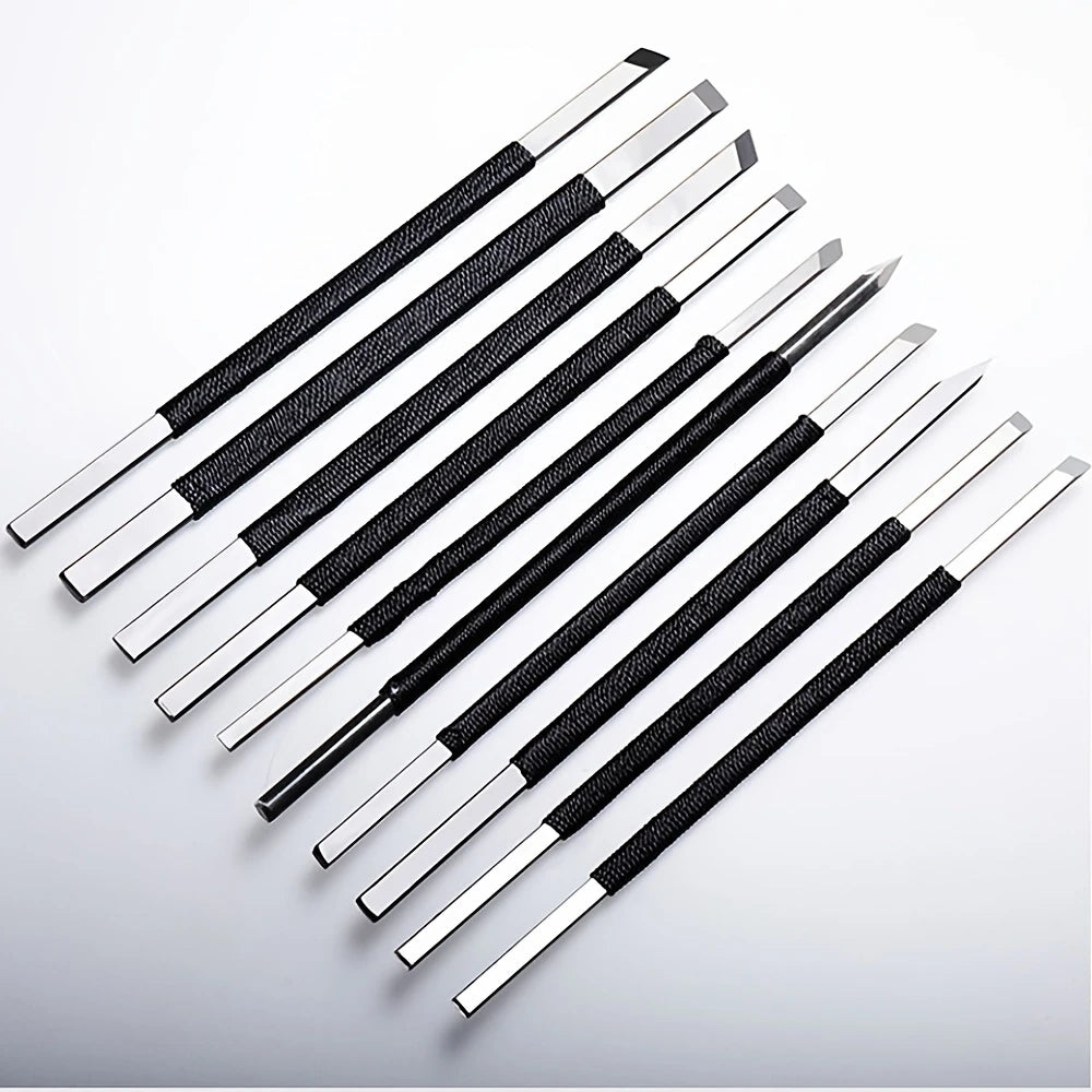 High Carbon Steel Stone Carving Tools Set 10pcs Engraving Sculpture Chisel Non Slip Handle Ideal for Soapstone Alabaster