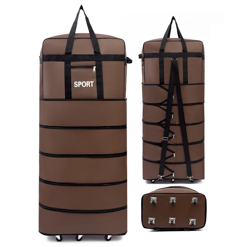 Versatile 5-Layer Folding Travel Bag with Wheels Large Capacity Waterproof Durable Luggage for Trip Weekend Getaways Overnight
