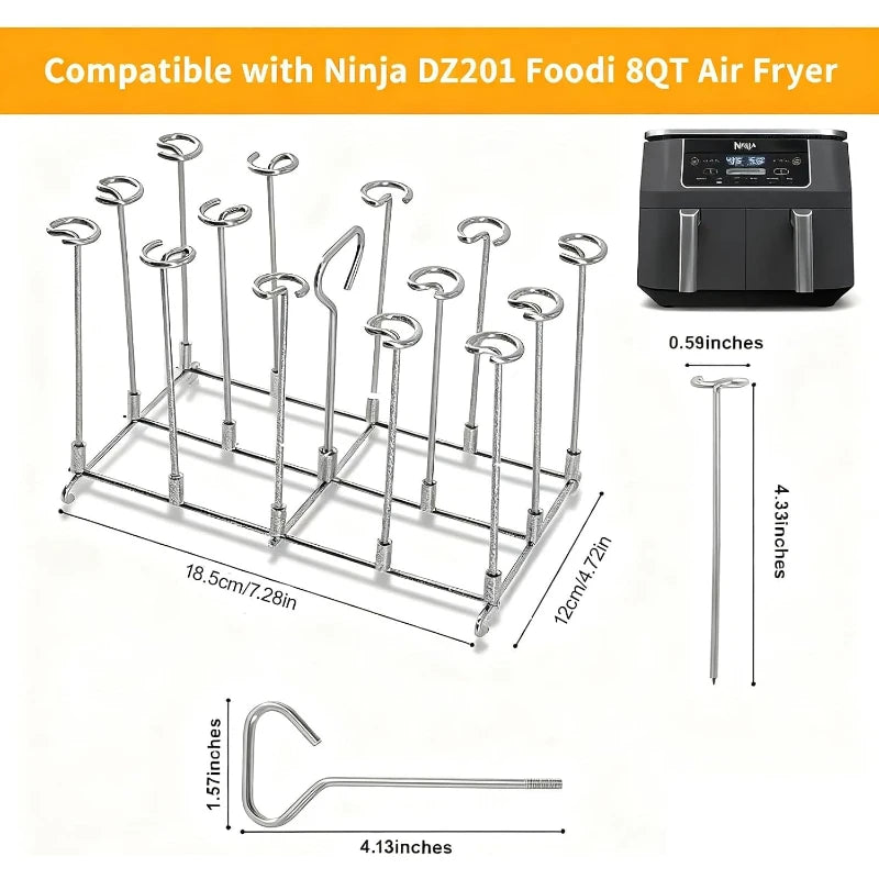 Stainless Steel Vertical 14 Skewer Rack For Air Fryer Oven Hanging Barbecue Stand Roast Meat String Holder Grilling Accessory