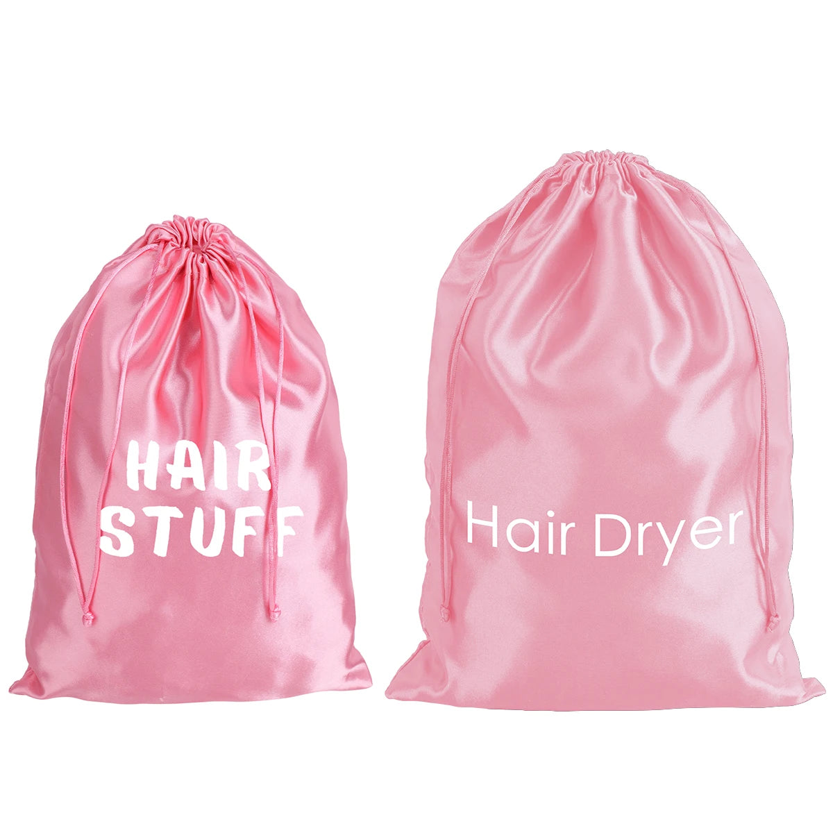 2pcs Satin Drawstring Travel Bags - Dustproof "Hair Stuff" Printed Storage Pouches for Hair Dryer