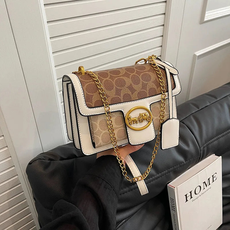 Luxury Retro Women's Messenger Shoulder Bag Trendy Minimalist Square Handbag with Chain High-End Crossbody Portable Box Design