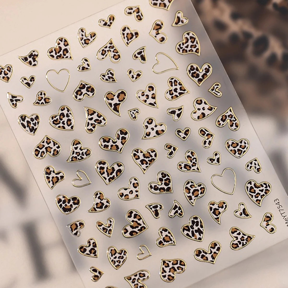 Vintage Leopard Print Heart Nail Stickers, Metallic Pink Leopard DIY Decor, Euro-American Style Asymmetrical Heart Nail Art