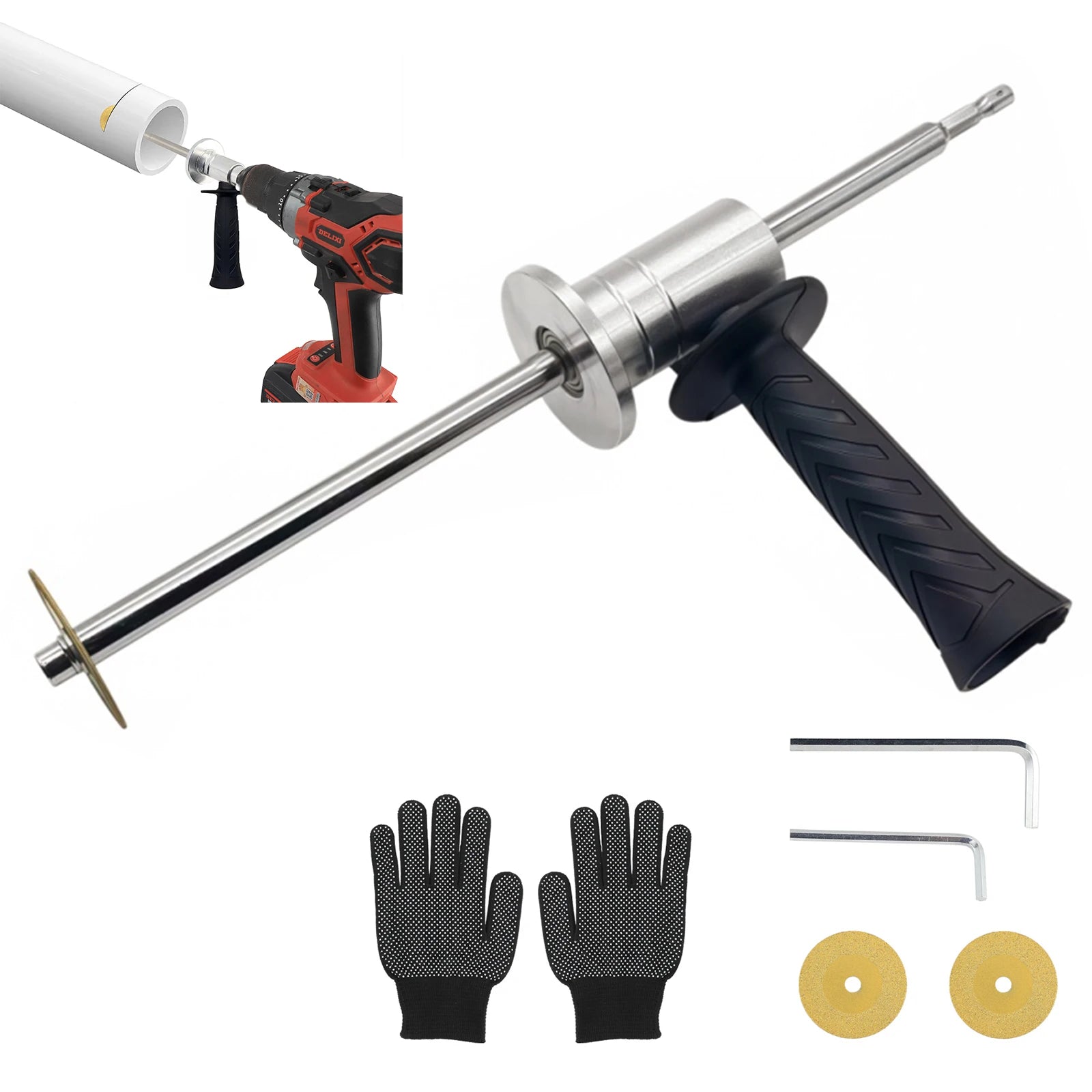 Inside Pipe Cutter for PVC Pipe Cutter, with Diamond Grit Cutting Wheel and Handle, Fit for 1-1/2 Inch to 8 Inch,1/4in Hex Shank