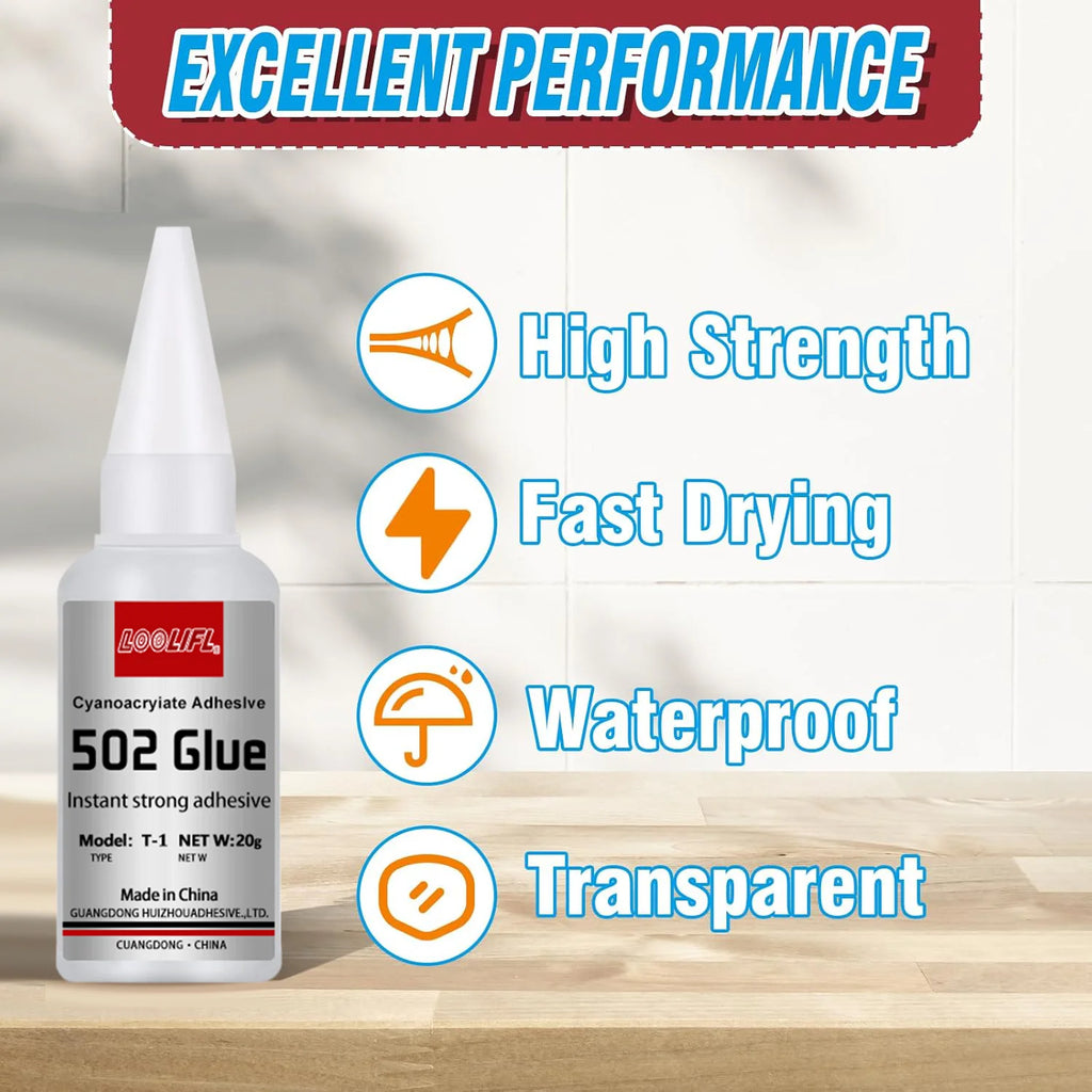 LOOLIFL 502 Super Glue Instant Quick-drying Cyanoacrylate Adhesive Leather Rubber Glass Wood Metal Strong Bond Liquid Glue Tool
