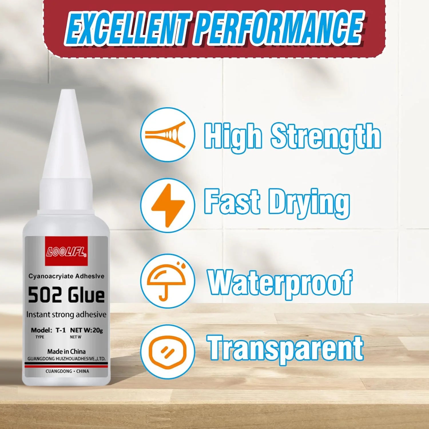 LOOLIFL 502 Super Glue Instant Quick-drying Cyanoacrylate Adhesive Leather Rubber Glass Wood Metal Strong Bond Liquid Glue Tool