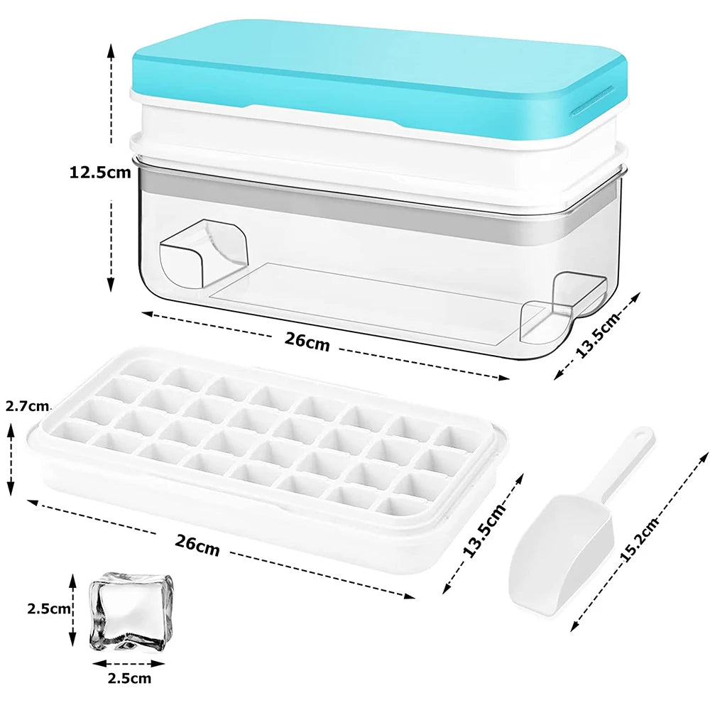 LMETJMA Ice Cube Tray with Stackable 2 Ice Trays Silicone Ice Cube Molds with Storage Bin For Freezer 64 Nuggets JTX478