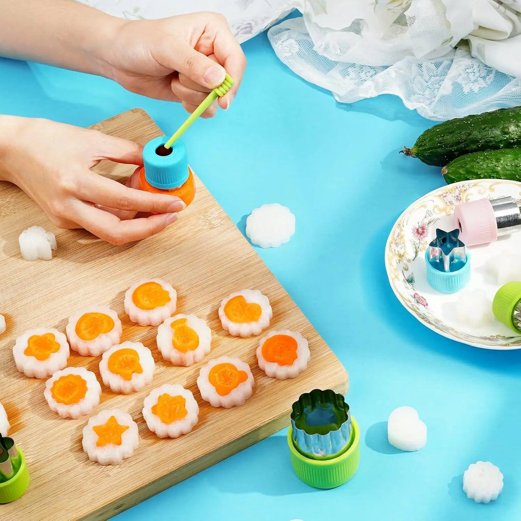Cute Vegetable Fruit Food Cutter Shapes Set for Kids Lunch Bento Box Decorating Cookie Stamps with Fruit Forks,Food Picks