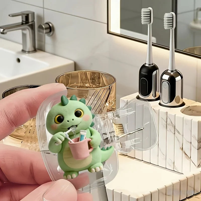 2pcs Cute Little Dinosaur Toothbrush Head Covers for Couples Storage Box Toothbrush Cover Holder Bathroom Accessory for Travel