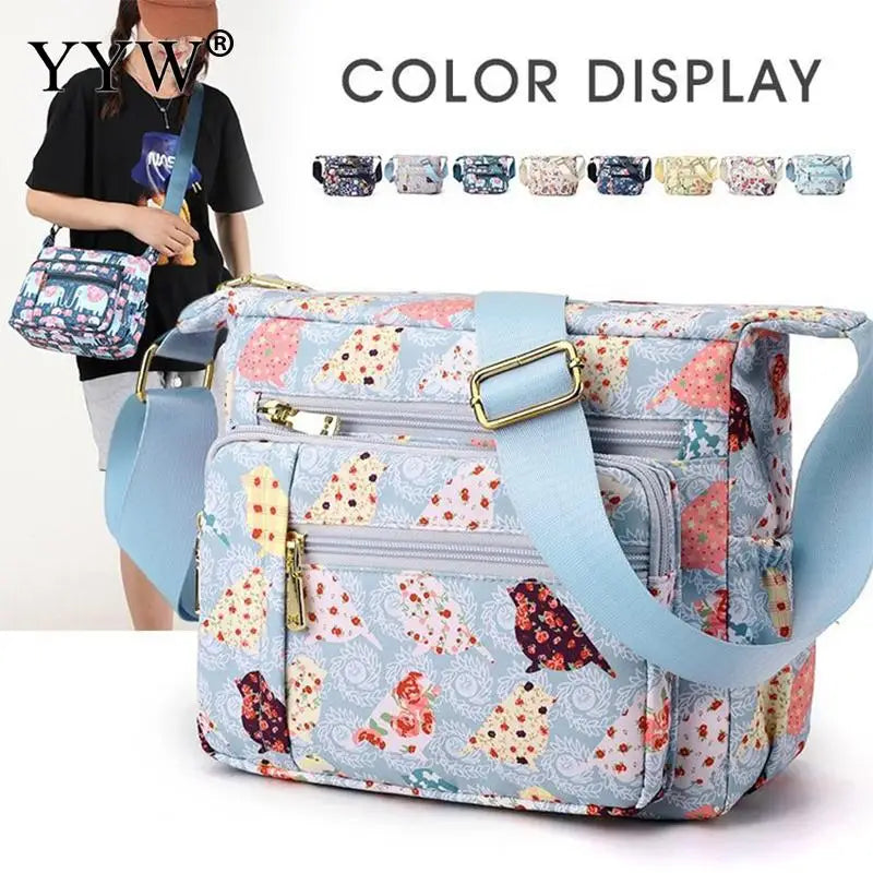 Women Satchel Nylon Cloth Leisure Shoulder Mom Bag Rural Style Floral Printing Crossbody Ladies Casual Shoulder Messenger Purse