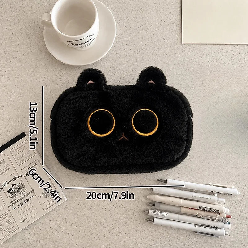 Cute Black Cat Pencil Case Girls Makeup Pouch Multi-purpose Stationery Storage Bag Cartoon Pen Bag School Stationery Organizer