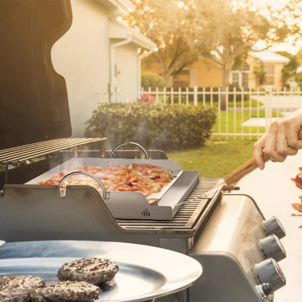 Stainless Steel Cooking Griddle BBQ Tools Grilling Cookware Flat Top Plate Insert for Parties Camping Grills Tailgating Outdoor