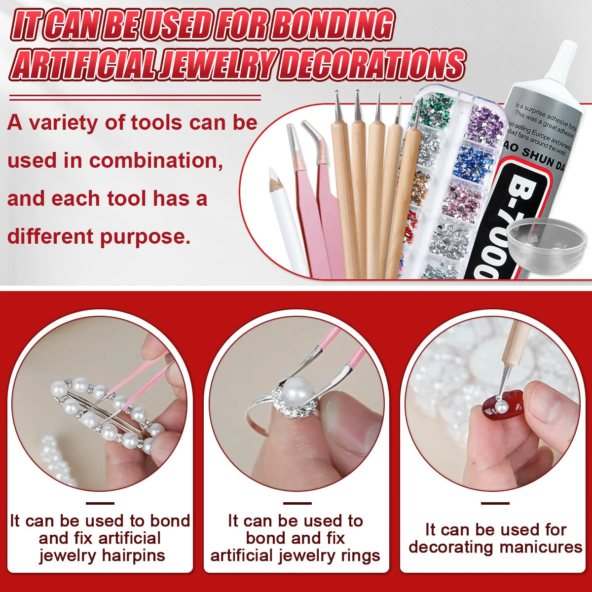 B-7000 15ML Transparent Super Glue B7000 Jewelry Craft Fabric Shoes DIY Adhesive, With Jewelry Crafting Kit,Precision Applicator
