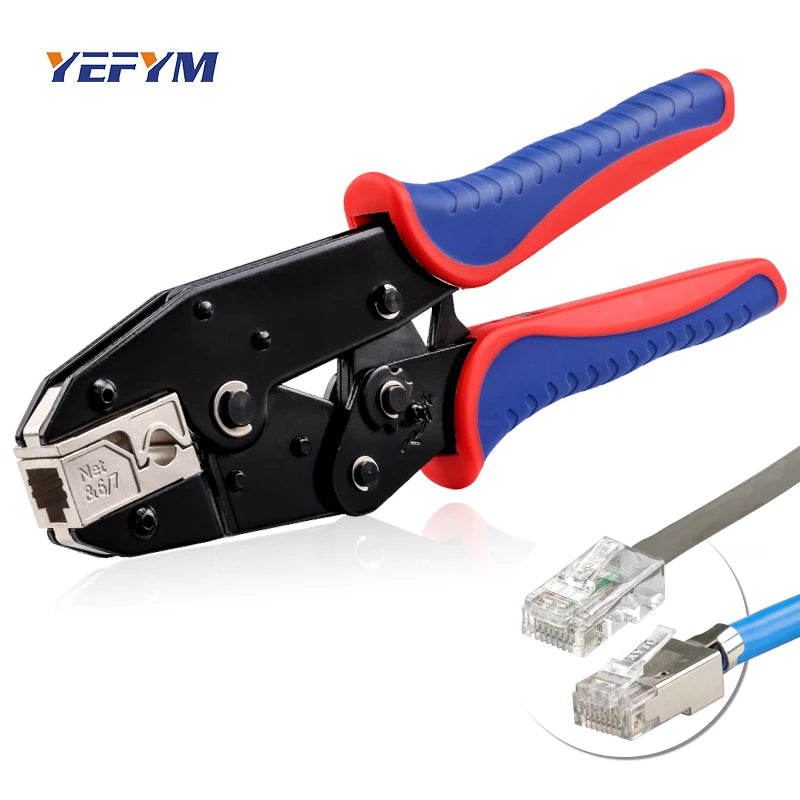 RJ45 Crimping Tool for Cat5/Cat6/Cat7 Ethernet Cables YHF-N567 Pliers Ratcheting for Precise Effortless Network Cable Crimping
