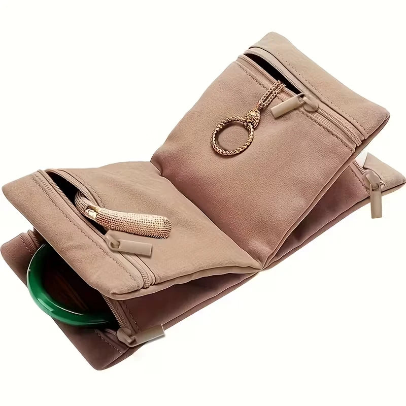 Multifunctional Organizer Bag – Zippered pouch for jewelry, cosmetics, and wallet; portable, foldable travel organizer.