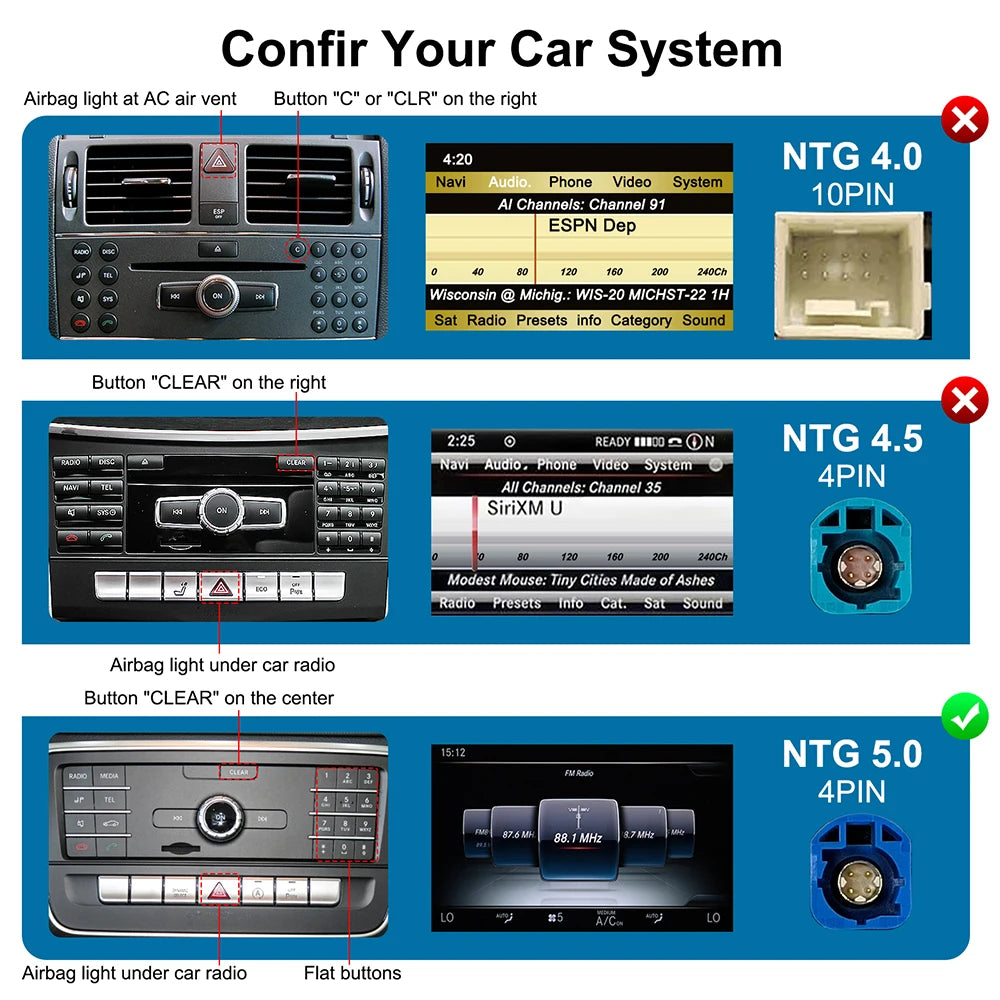 Wireless CarPlay Android Auto Fits For Mercedes A B C CL S CLA CLS CLASS GLA GLS GLC GLE V250 V260 DB11 Sprinter NTG5.0