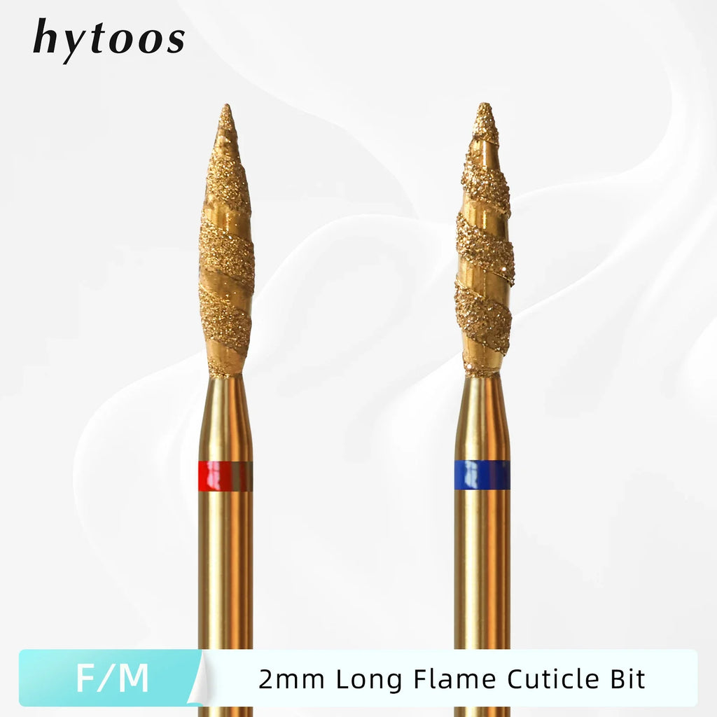 HYTOOS 10mm Tornado Flame Diamond Nail Drill Bits Spiral Titanium Russian Cuticle Clean Nail Bit Callus Dead Skin Removal Tool