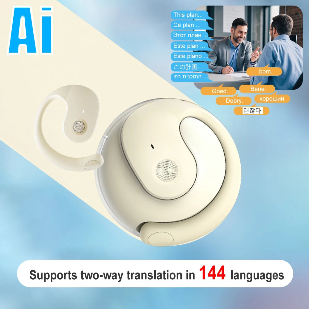 AI Translator Headphones 144 Languages Real Time Two-Way Translation Bluetooth Headset for Business Wireless Waterproof Earbuds